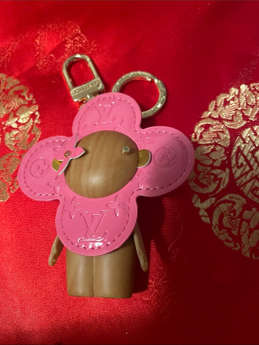Vivienne Pink Flower Doll Key Holder with Gold Hardware